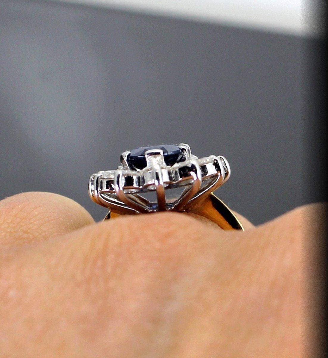 Gold Ring, Sapphire And Diamonds (+/-1.20 Ct)-photo-4
