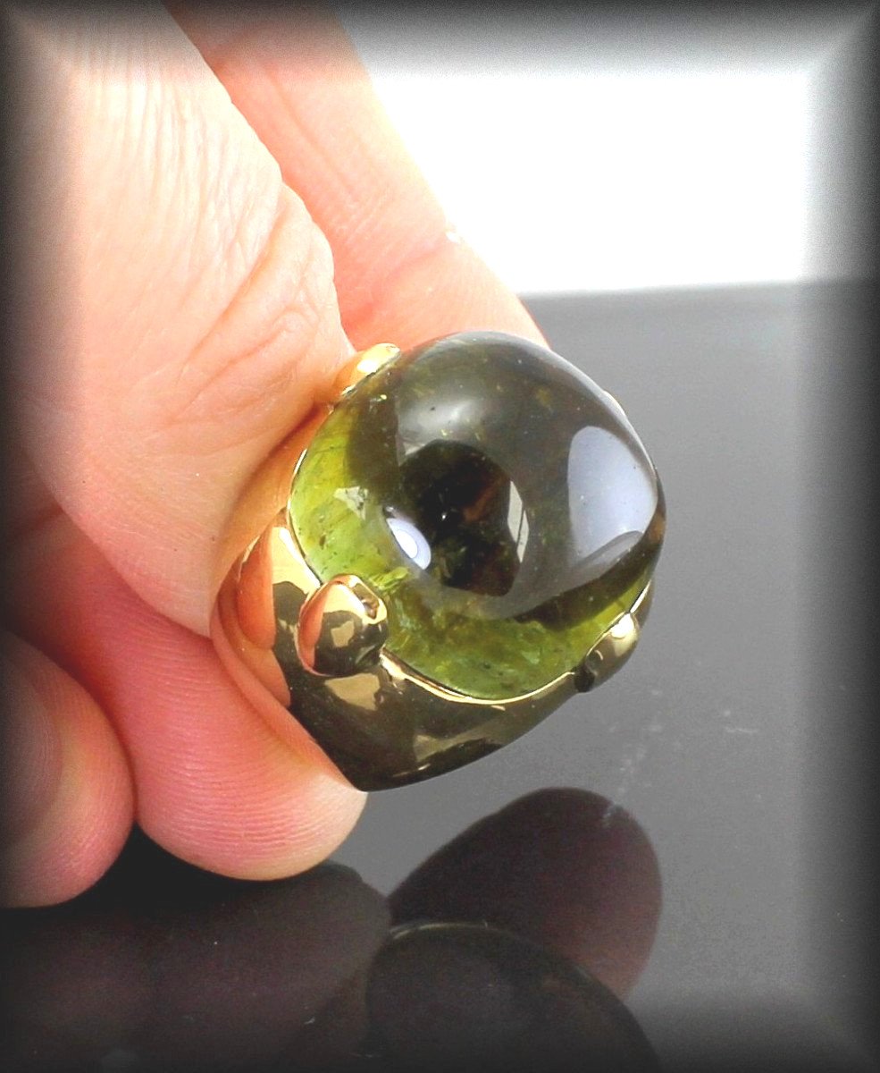 Bague Or Et Tourmaline Verte 1.7 X1.7 Cm-photo-2