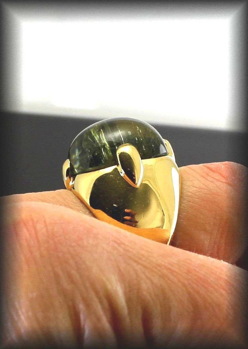 Bague Or Et Tourmaline Verte 1.7 X1.7 Cm-photo-3