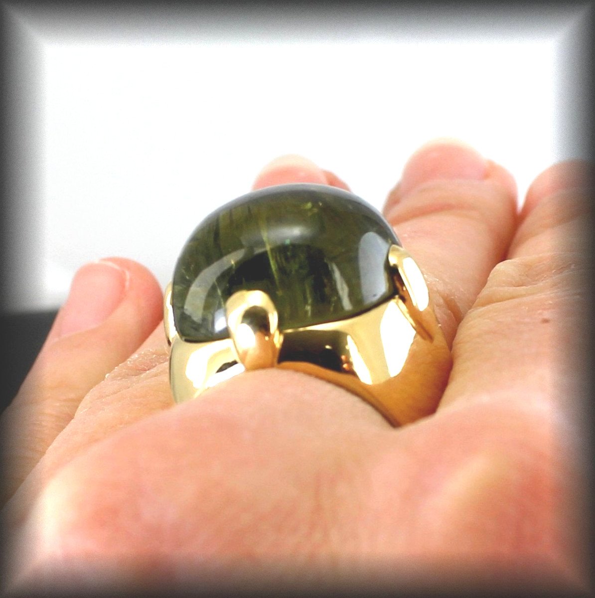 Bague Or Et Tourmaline Verte 1.7 X1.7 Cm-photo-2