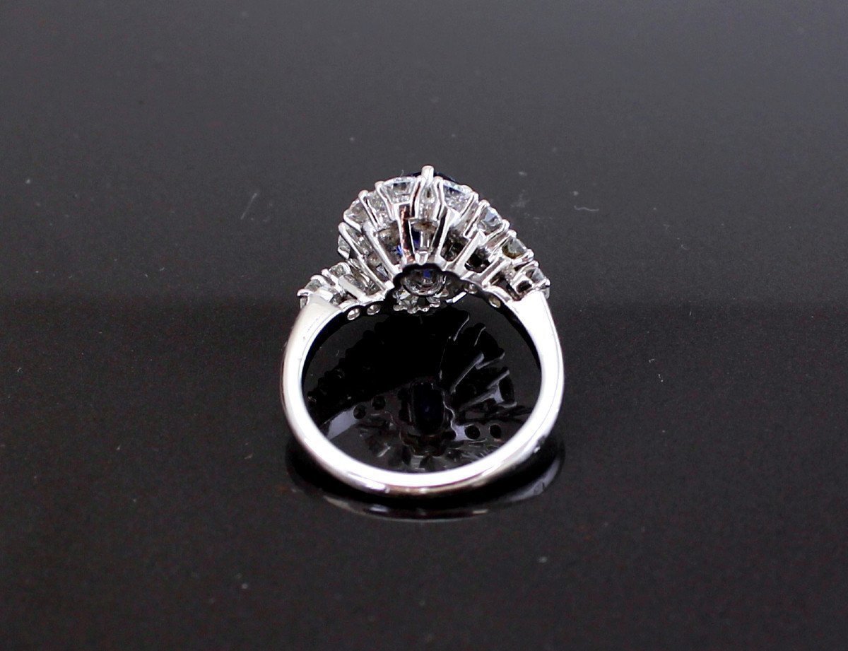 Platinum Ring, Sapphire (1.10 Ct) Unheated (certificate) And Diamonds (+/-1.30 Ct) / Video-photo-3