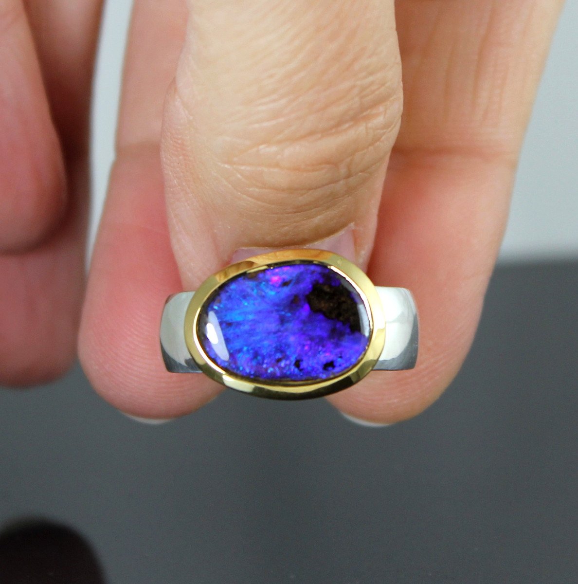Bague Argent Et Opale Boulder-photo-3