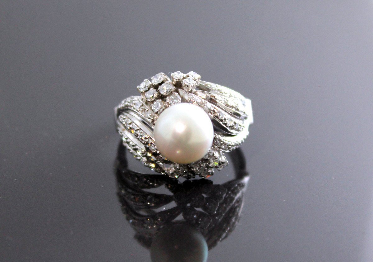 Gold Ring, Diamonds And Akoya Cultured Pearl (japan) - Video-photo-2