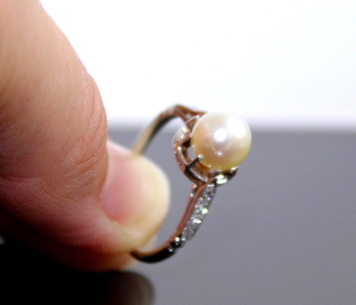 Platinum Ring, Akoya Cultured Pearl And Diamonds-photo-1
