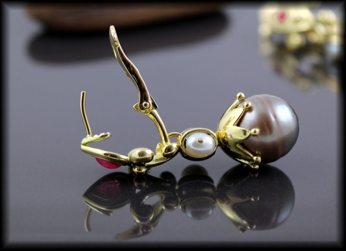 Gold, Tourmaline And Cultured Pearl Earrings-photo-3