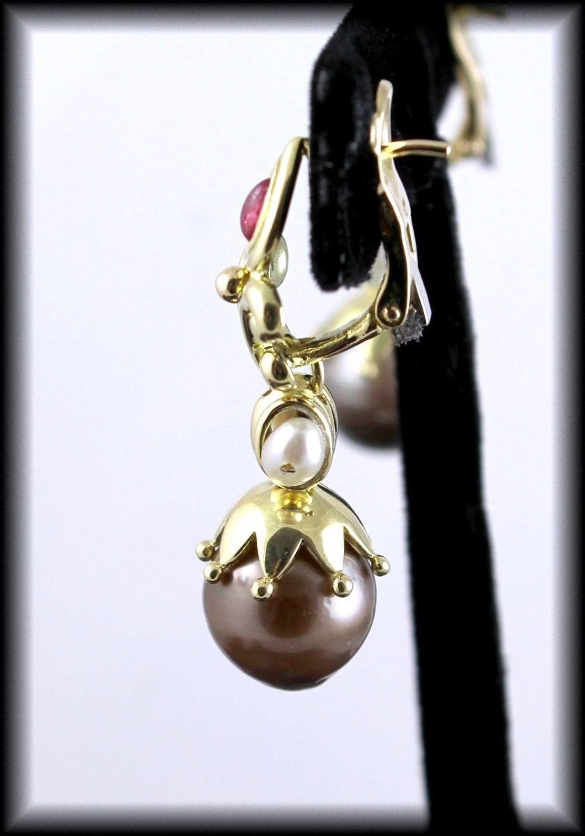 Gold, Tourmaline And Cultured Pearl Earrings-photo-2