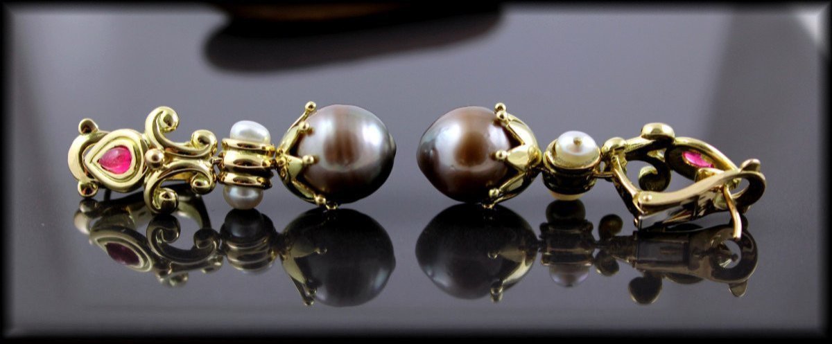 Gold, Tourmaline And Cultured Pearl Earrings-photo-4