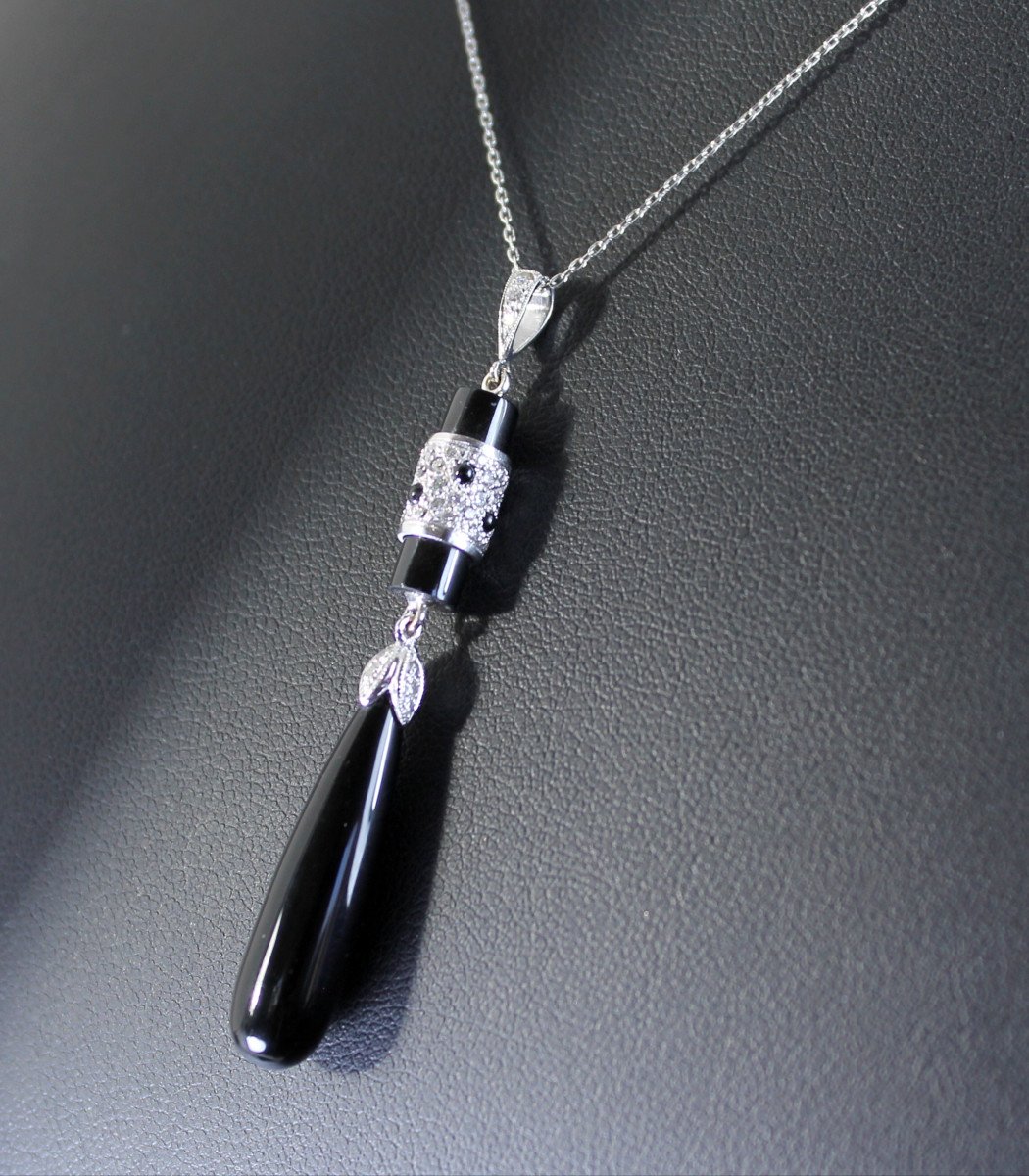 Gold, Onyx And Diamond Necklace