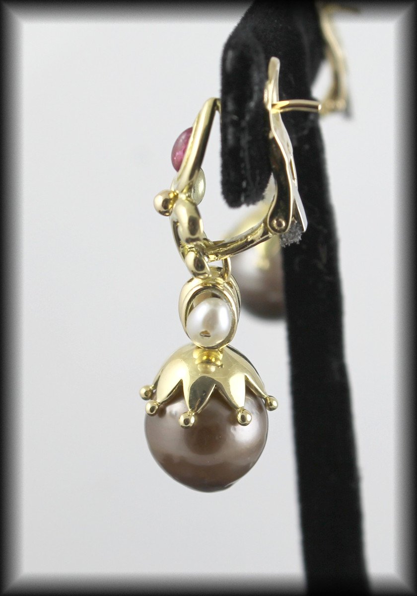 Gold, Tourmaline And Tahitian Pearl Earrings-photo-4
