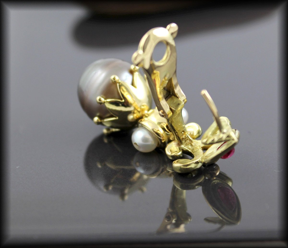 Gold, Tourmaline And Tahitian Pearl Earrings-photo-4