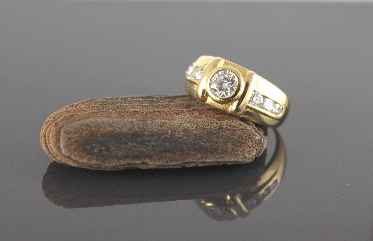 Bague Mixe Or Diamants (centre +/-0.55 Ct  + 0.40  Ct Entourage)-photo-2