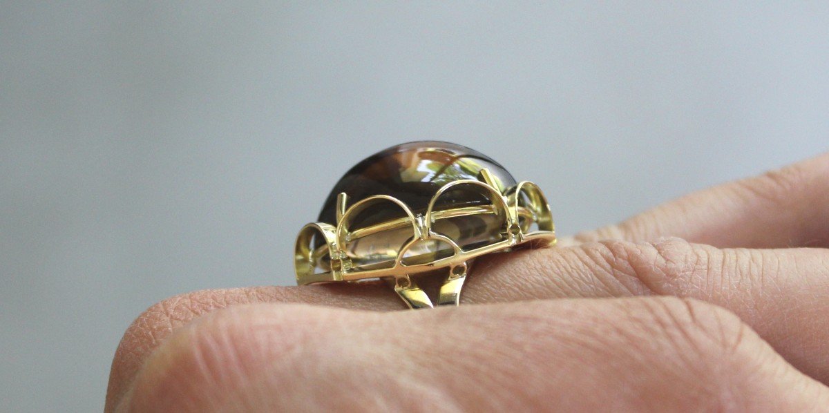 Bague Or Et Citrine Cabochon De 2.3 X 1.8 Cm -photo-1
