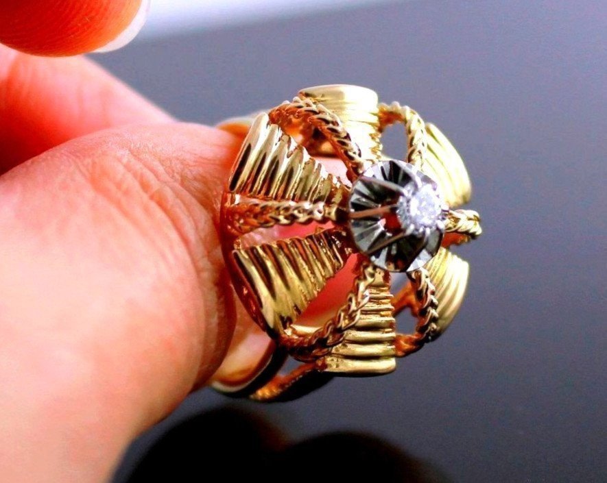 Bague Or, Platine Et Diamant - Années 50-photo-1
