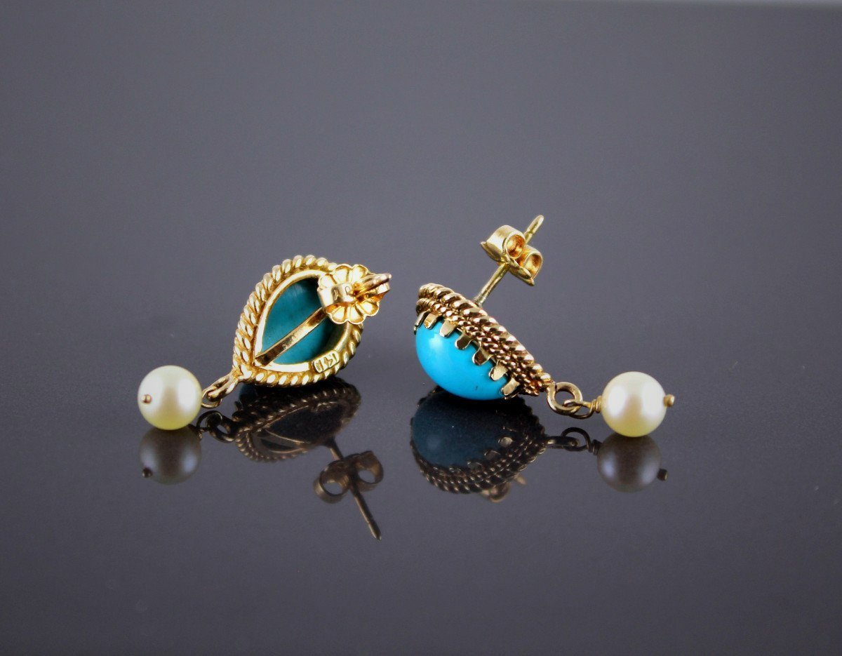 Boucles Or, Turqoise Et Perle De Culture-photo-2