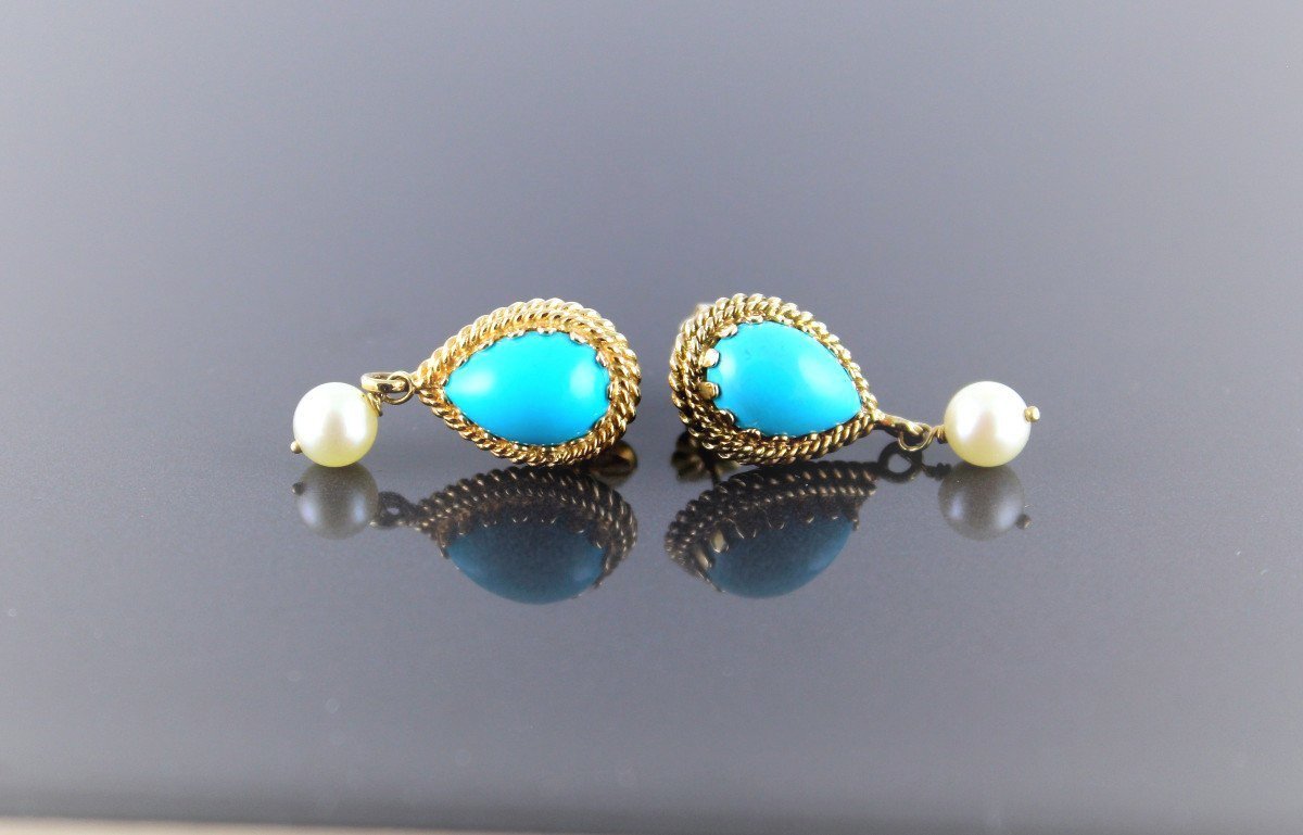 Boucles Or, Turqoise Et Perle De Culture-photo-3