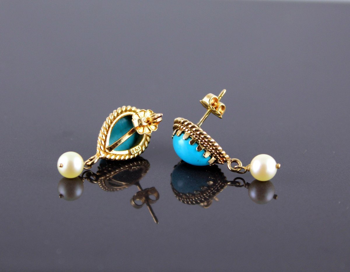 Boucles Or, Turqoise Et Perle De Culture-photo-4