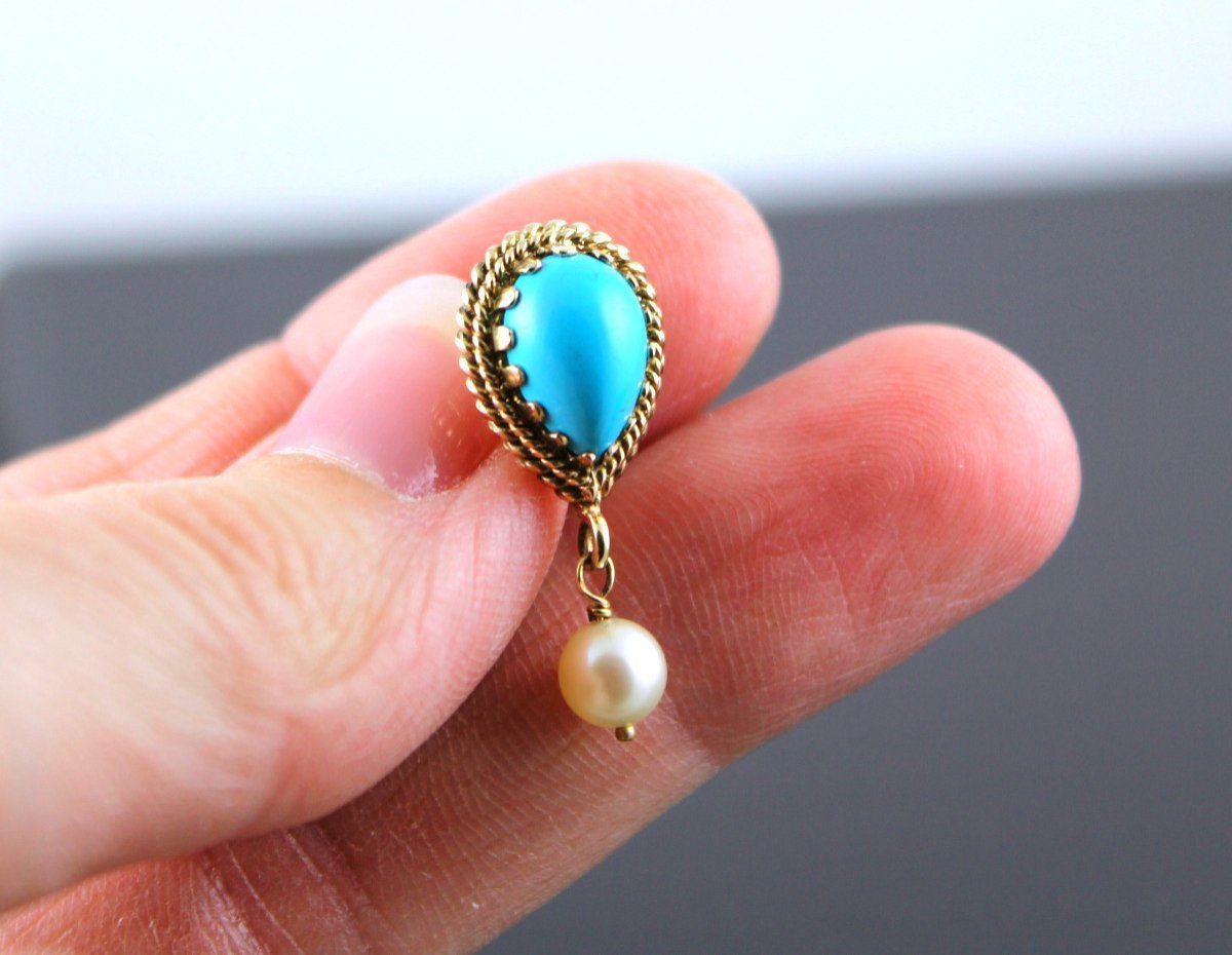 Boucles Or, Turqoise Et Perle De Culture-photo-2