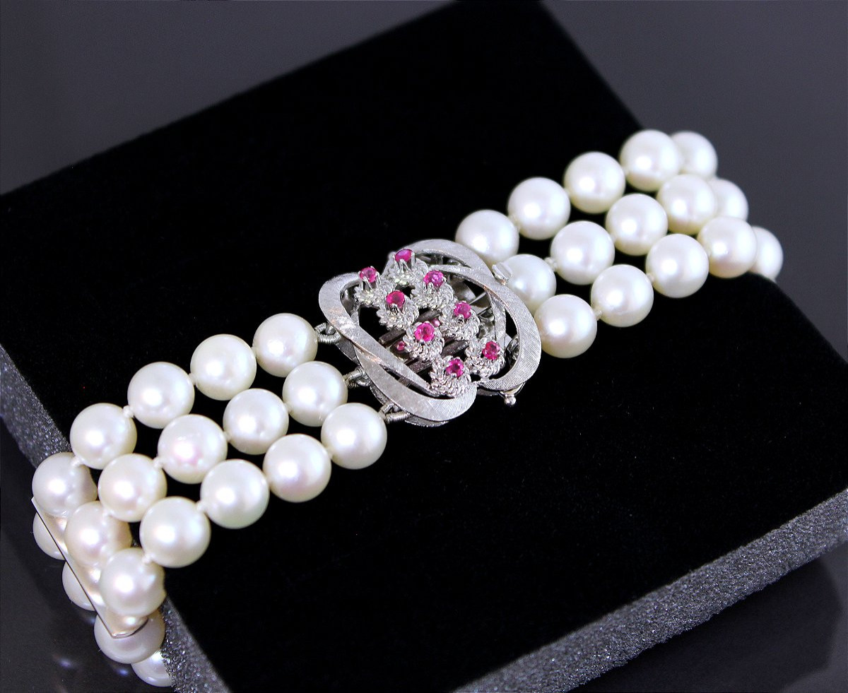 Gold, Ruby And Akoya Cultured Pearl Bracelet-photo-4