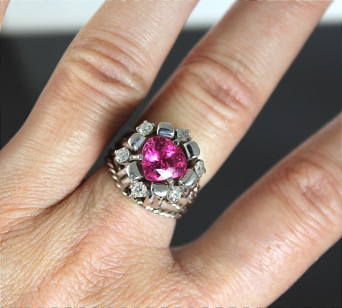 Gold Ring, Pink Tourmaline And Diamonds-photo-2