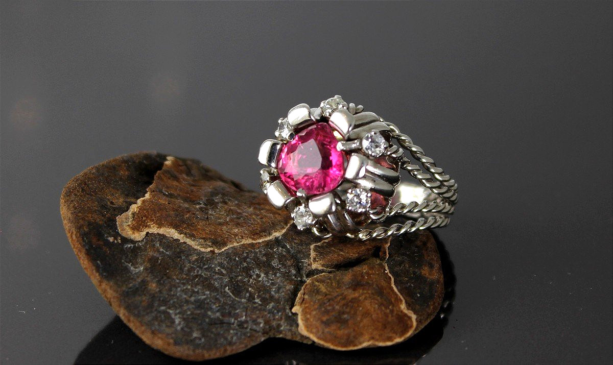 Gold Ring, Pink Tourmaline And Diamonds