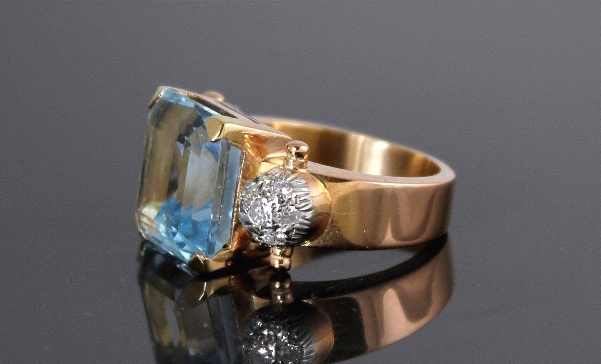 Bague or, Aigue Marine et diamants-photo-2