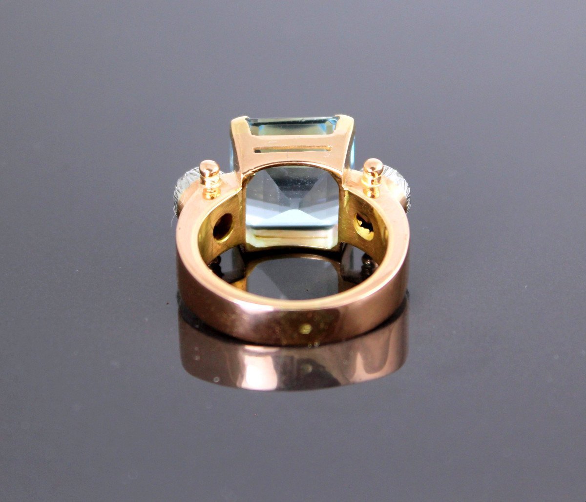Bague or, Aigue Marine et diamants-photo-3
