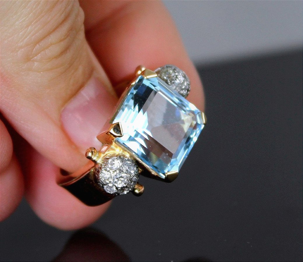 Bague or, Aigue Marine et diamants-photo-4