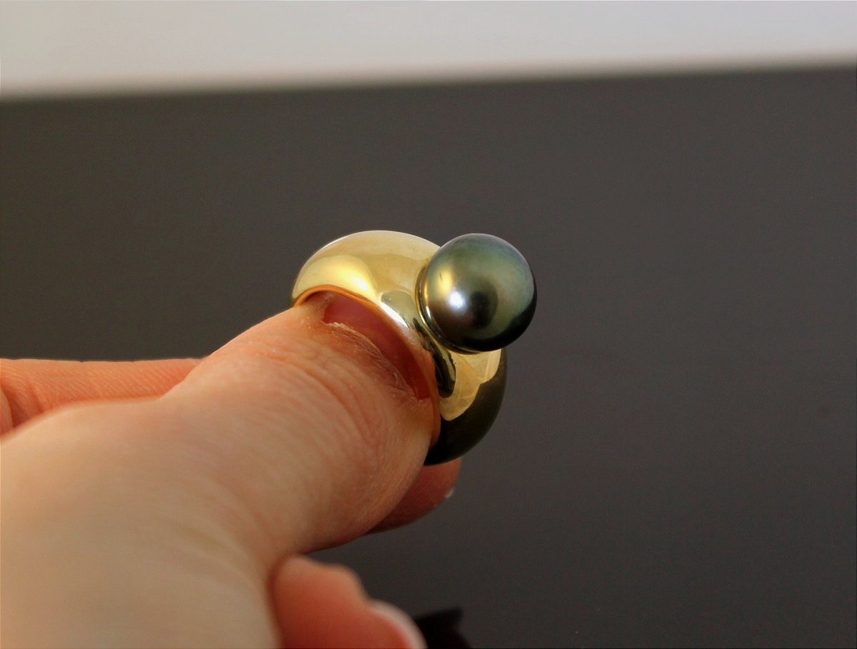 Gold And Tahitian Pearl Ring-photo-2