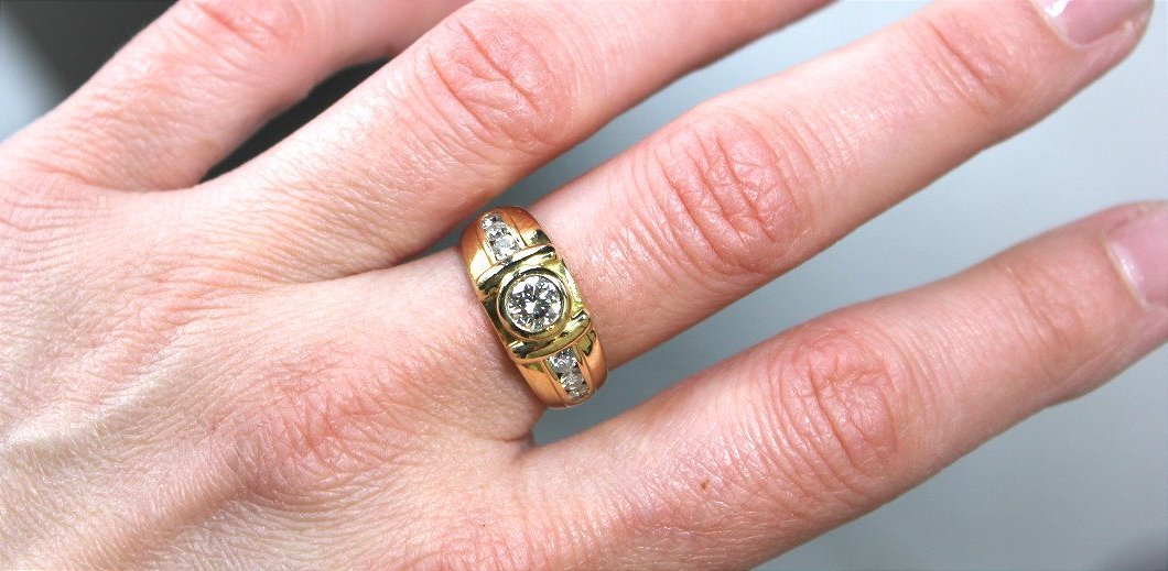 Bague Mixe Or Diamants (centre +/-0.55 Ct + 0.40 Ct Entourage) -photo-3