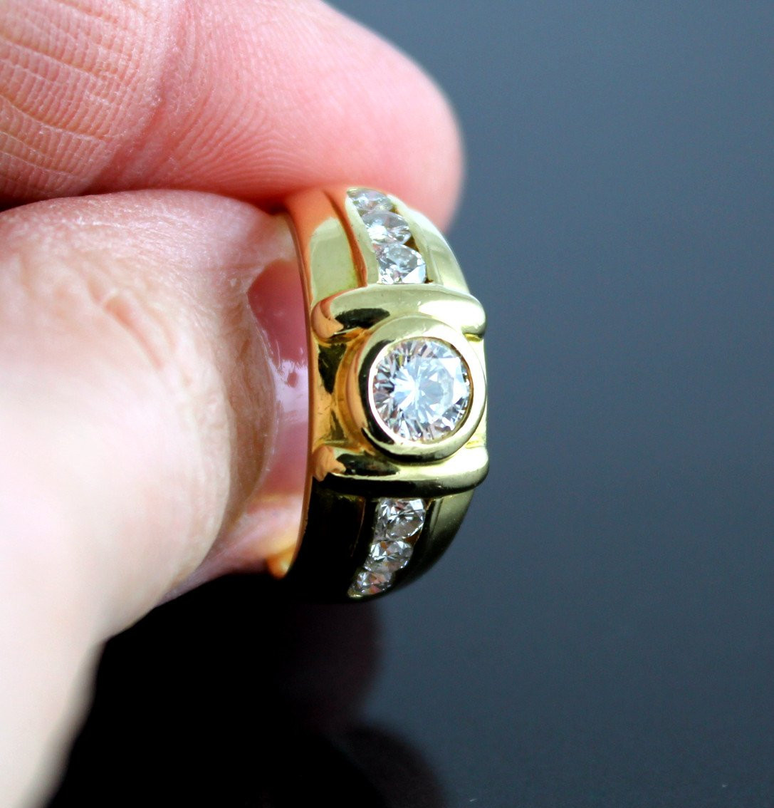 Bague Mixe Or Diamants (centre +/-0.55 Ct + 0.40 Ct Entourage) 