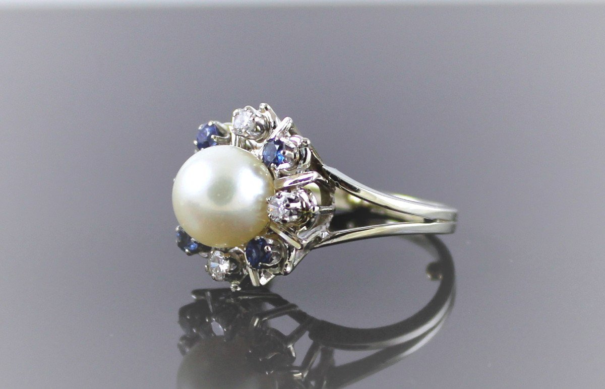 Gold, Sapphire And Diamond Ring, Akoya Pearl-photo-2
