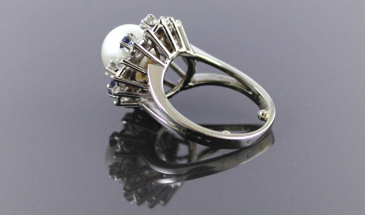 Gold, Sapphire And Diamond Ring, Akoya Pearl-photo-3