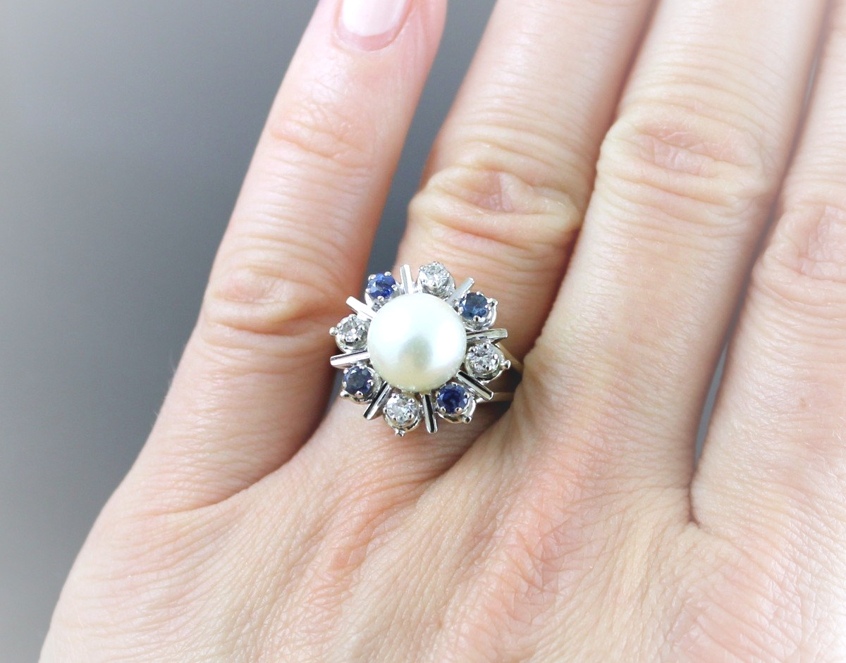 Gold, Sapphire And Diamond Ring, Akoya Pearl