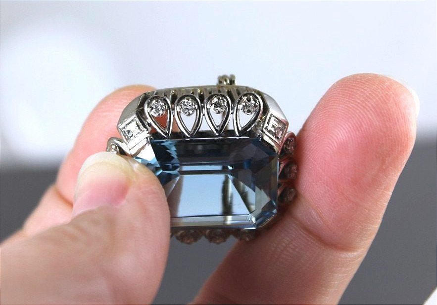 Bague or, Aigue Marine et diamants-photo-2