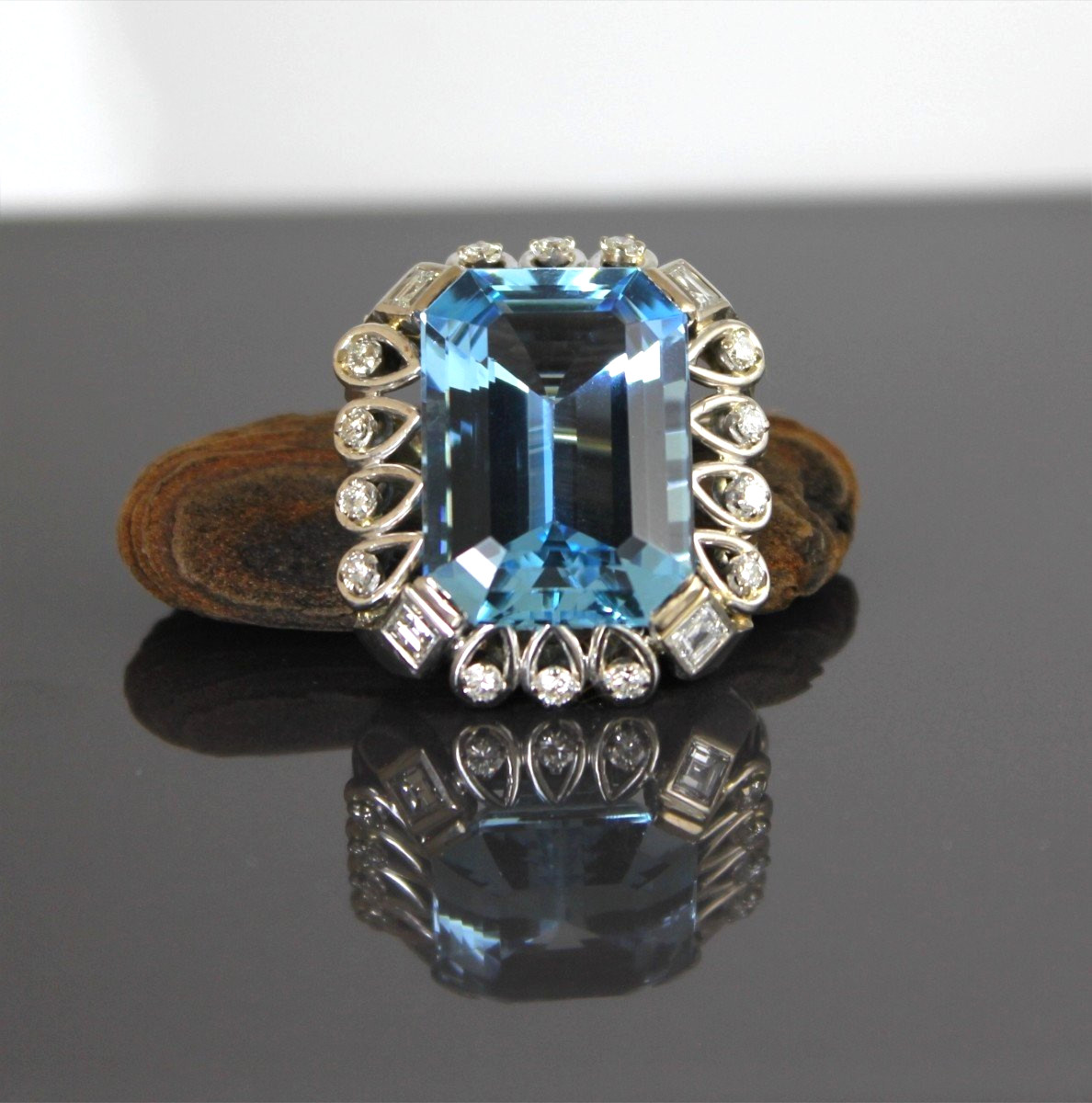 Bague or, Aigue Marine et diamants