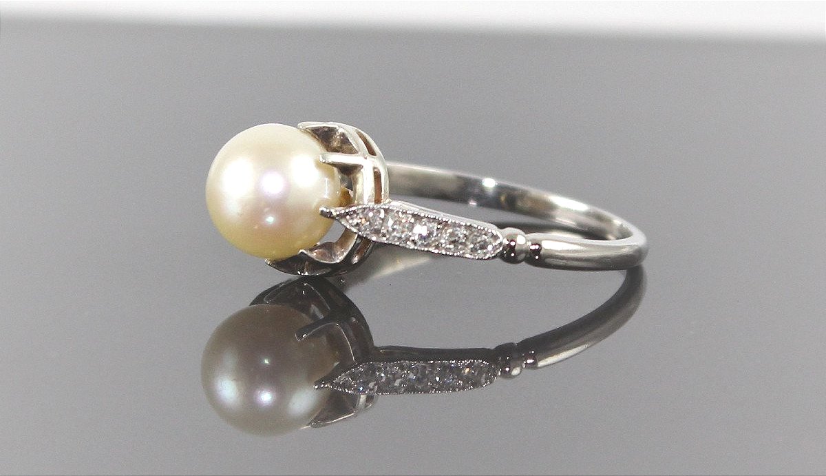Platinum, Diamond And Akoya Pearl Ring-photo-2