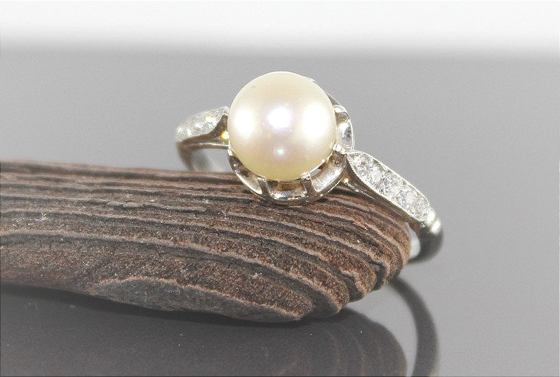 Platinum, Diamond And Akoya Pearl Ring