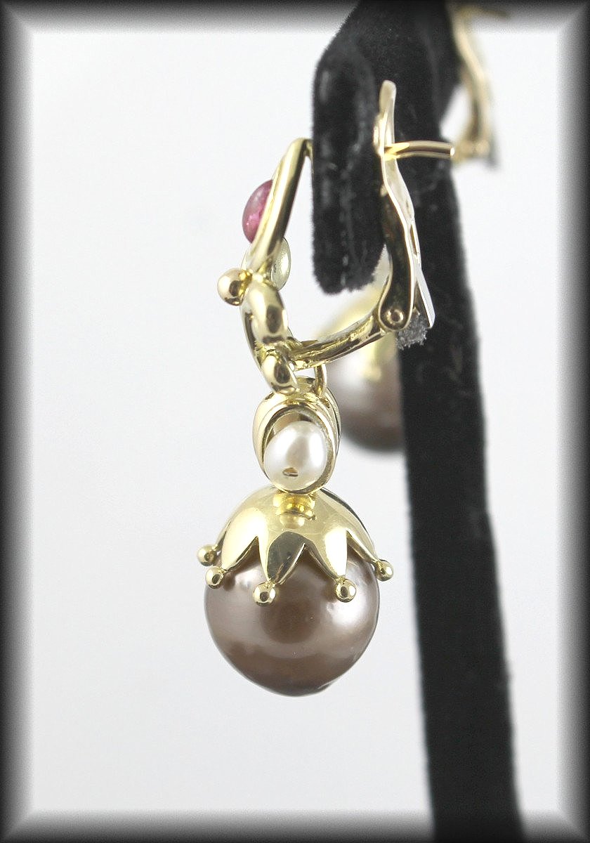 Gold Earrings, Tourmaline And Tahitian Pearl-photo-2