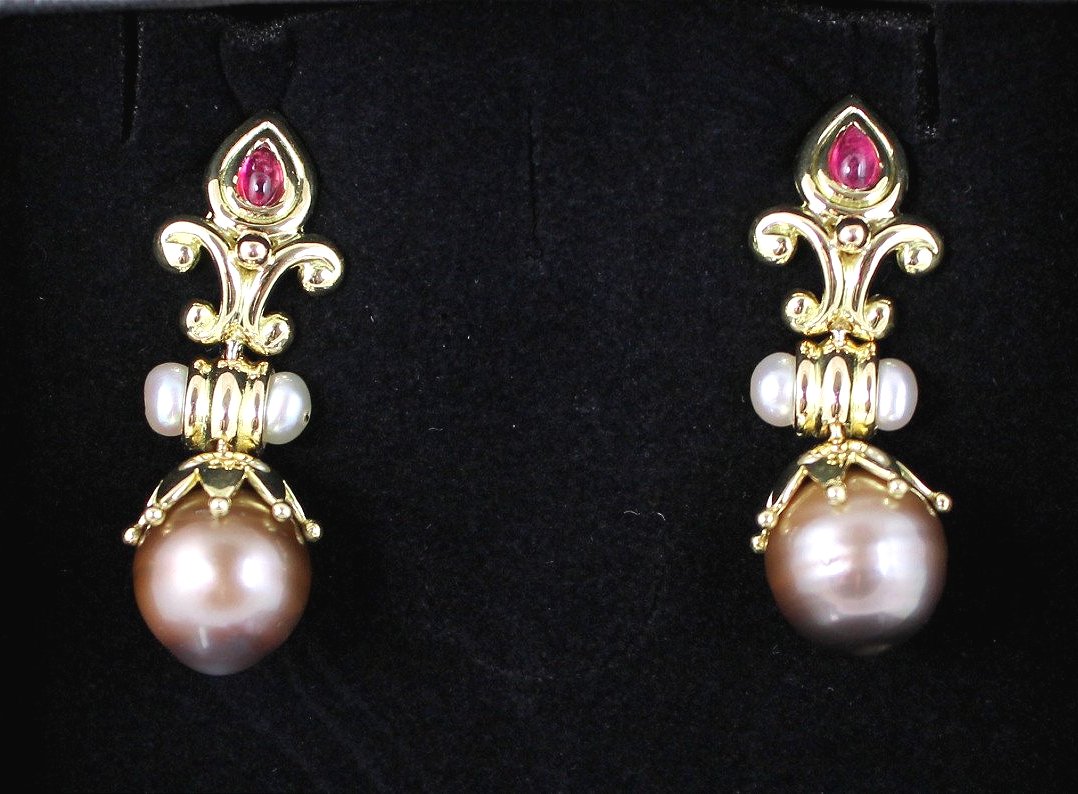 Gold Earrings, Tourmaline And Tahitian Pearl-photo-4