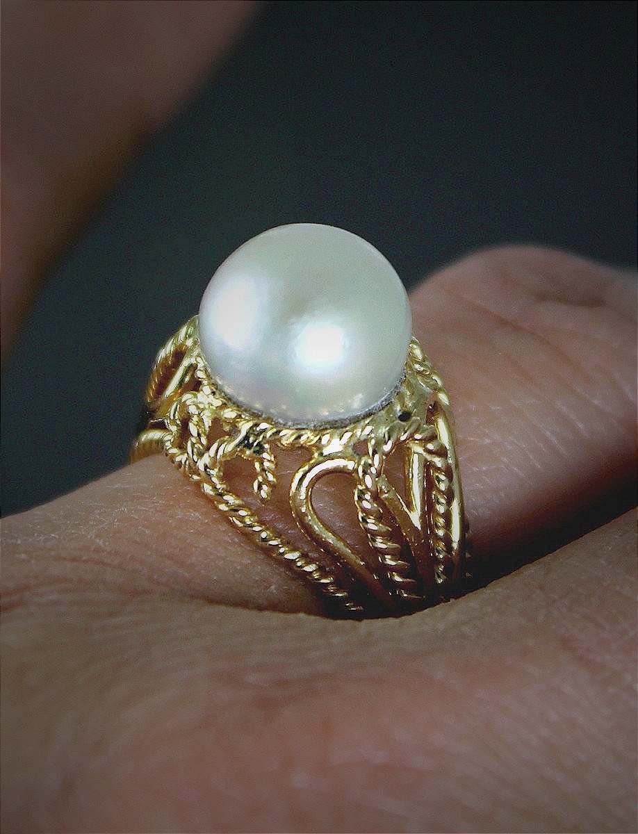 Bague or et perle de culture-photo-2