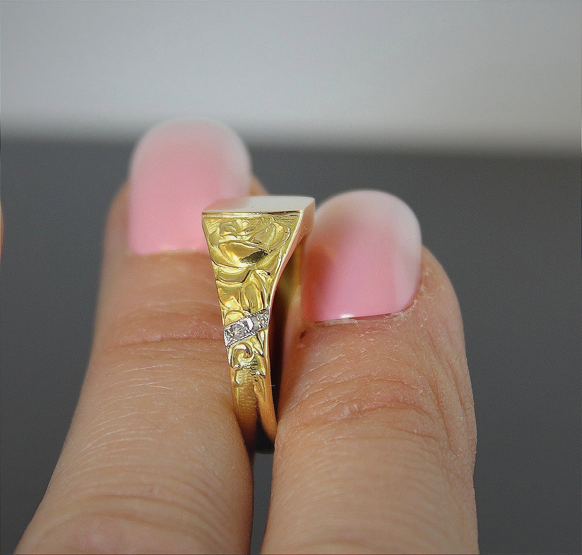 Gold Ring, Art Deco Style Diamonds-photo-4