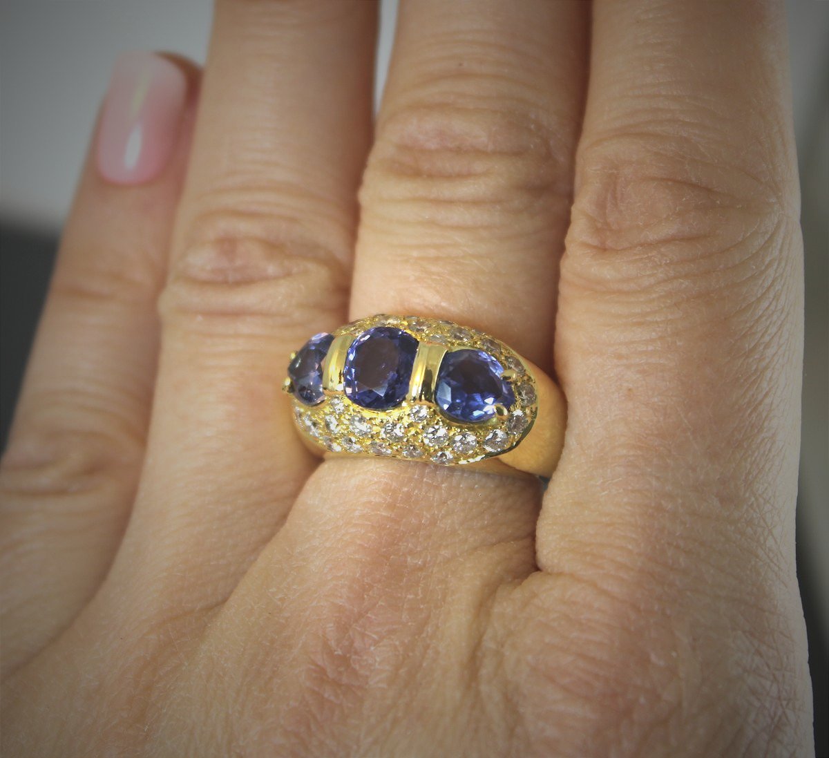Bague or, saphirs et diamants-photo-2