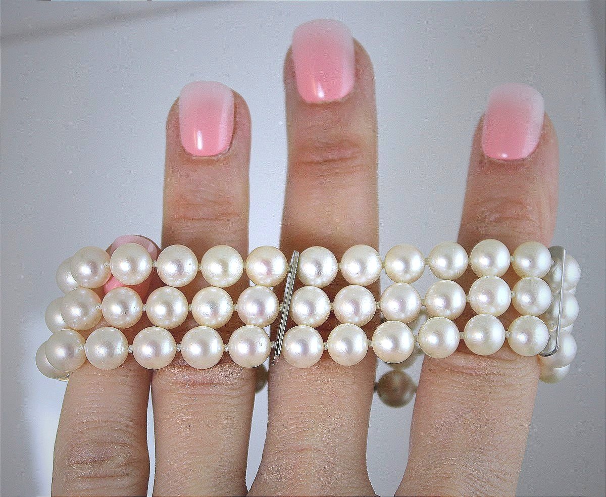 Bracelet perle de culture AKOYA, fermoir or, rubis et diamants-photo-2