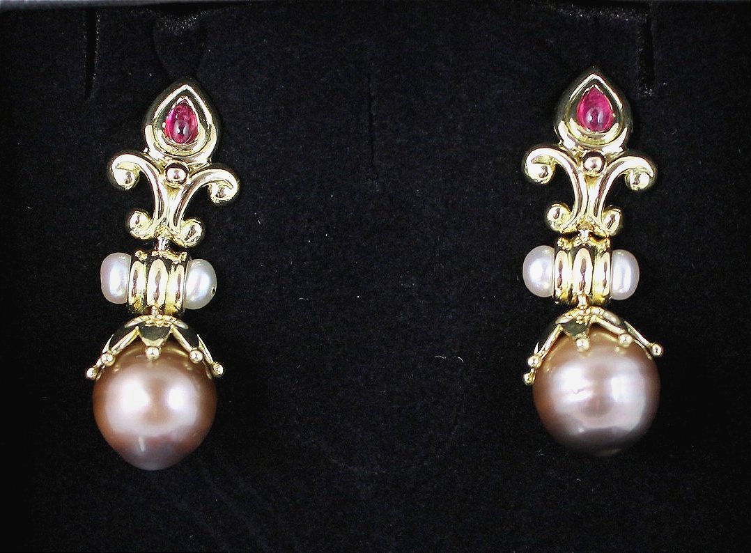 Gold, Tourmaline And Tahiti Pearl Earrings-photo-4