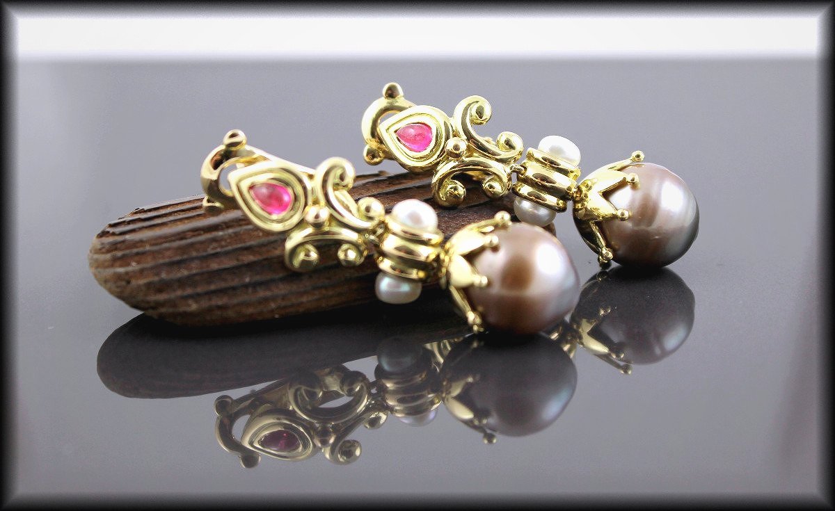 Gold, Tourmaline And Tahiti Pearl Earrings-photo-1