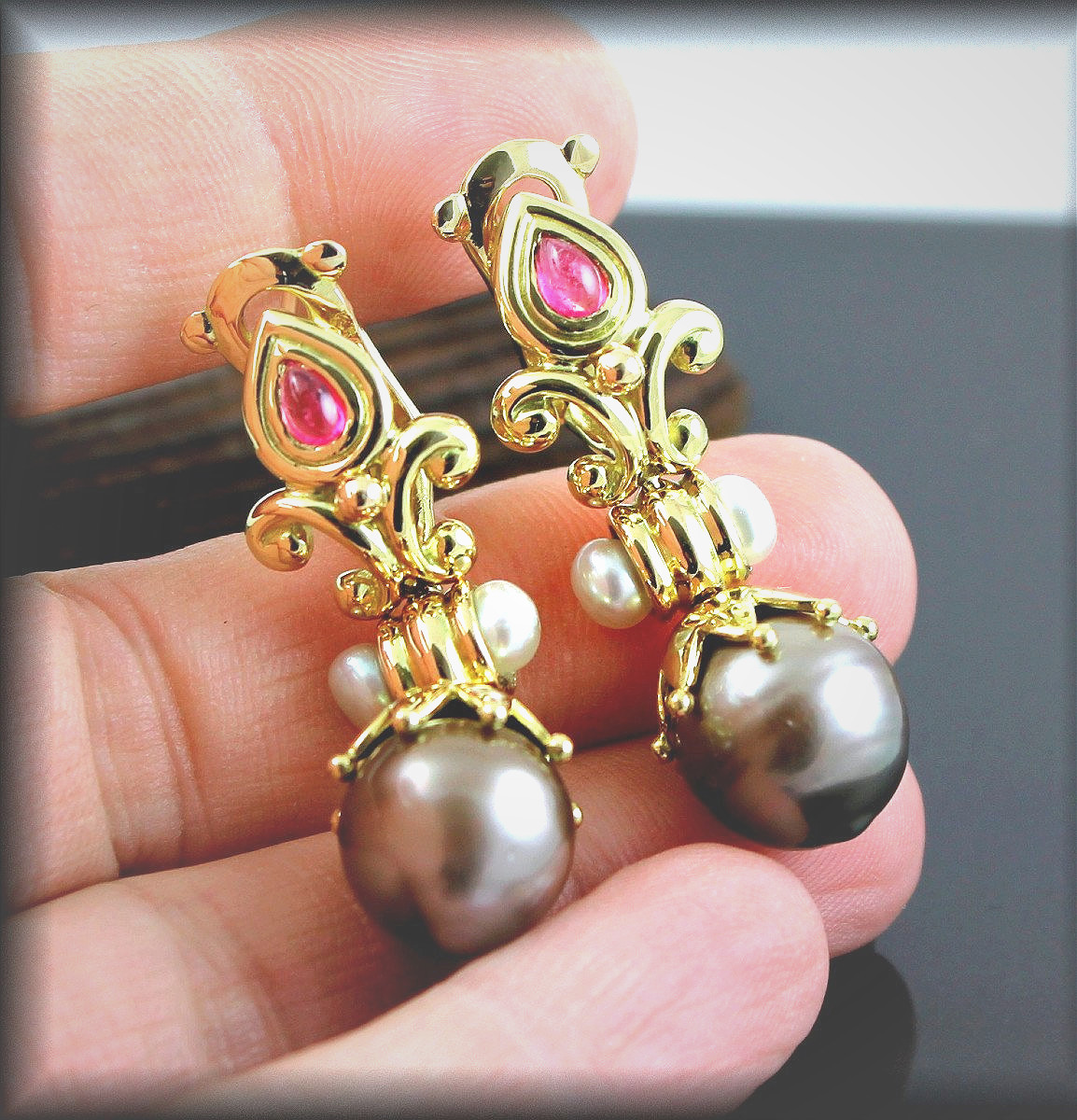 Gold, Tourmaline And Tahiti Pearl Earrings