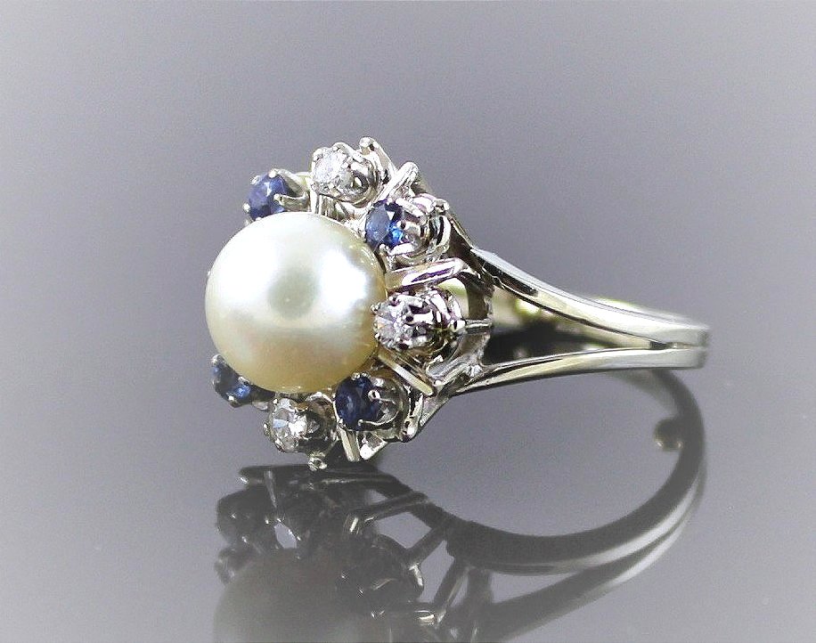 Bague or, saphir, diamant et perle de culture-photo-2