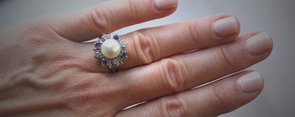 Bague or, saphir, diamant et perle de culture-photo-3