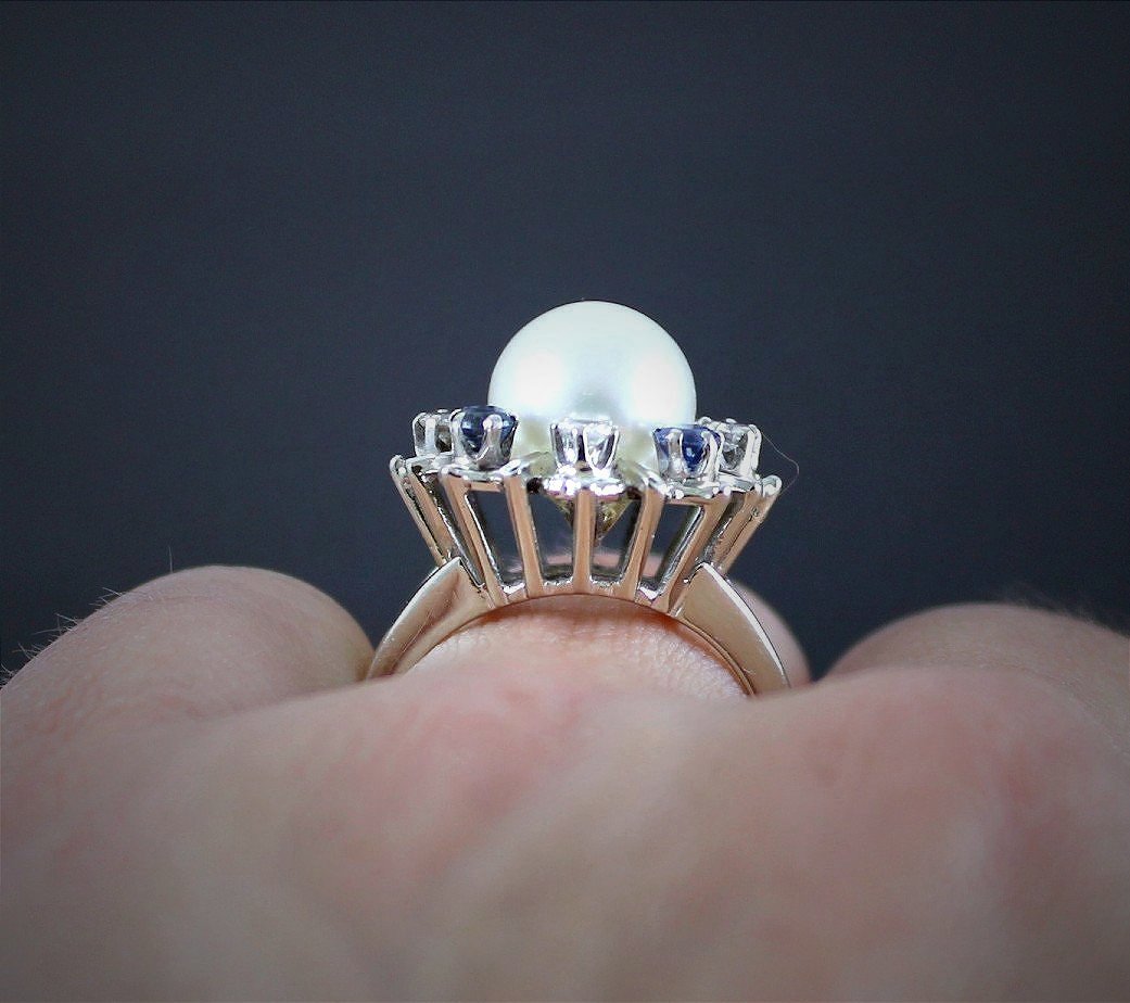 Bague or, saphir, diamant et perle de culture-photo-4