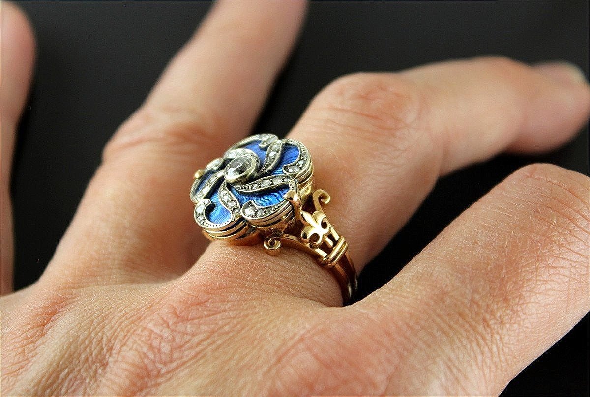 Gold, Enamel And Diamond Ring-photo-3